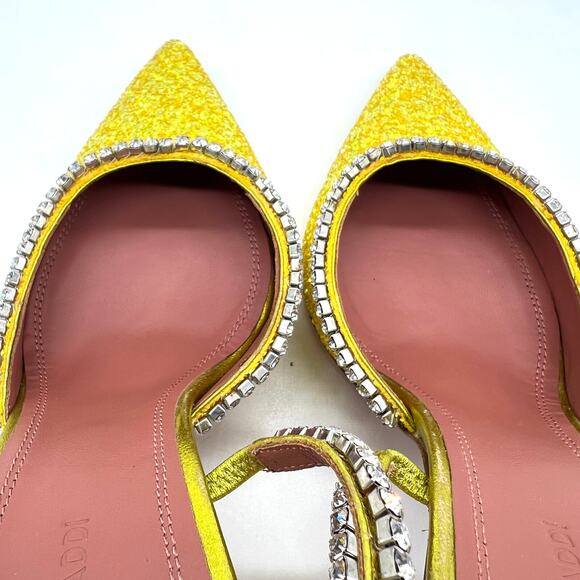 AMINA MUADDI Glitter Gilda Heeled Mule Women 8 Yellow Rhinstone Strap Pointy Toe - Picture 9 of 16